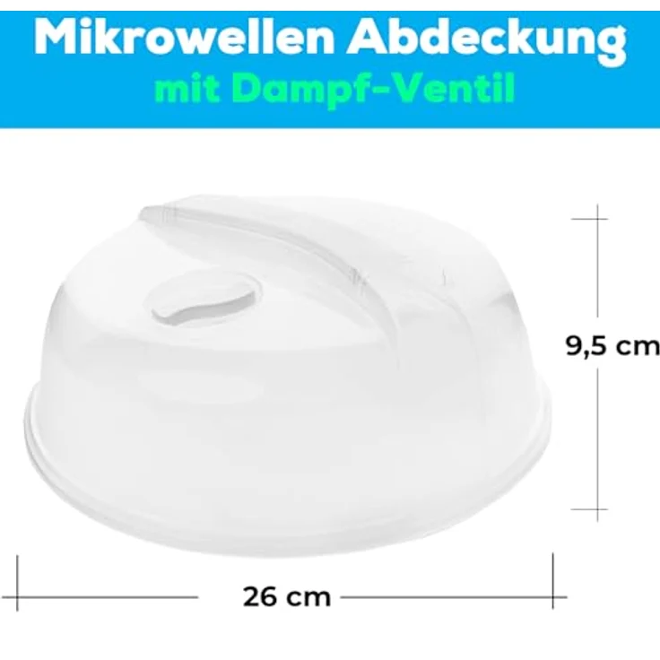 3 Stück Mikrowellen Abdeckung Mikrowellenhaube mit Dampfventil aus Lebensmittelecht BPA-frei Kunststoff, Mikrowellengeeignet Spülmaschinengeeignet Mikrowellengeschirr, Höhe: 9.5cm Durchmesser: 26cm - Preisvergleich – Bild 2