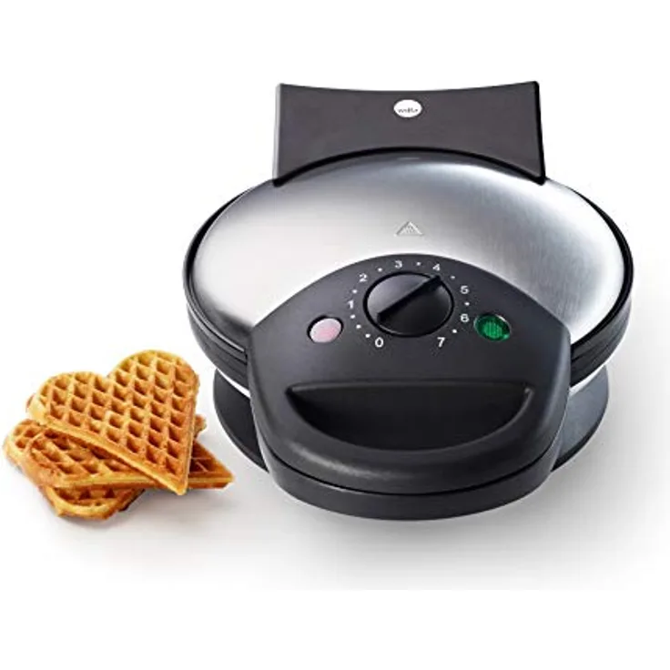 Wilfa BELL Waffeleisen, 1.400 Watt mit 23 cm großen Herzwaffeln, 7 Temperaturmodi, Alarm-Glocke und Signal-Licht, schwarz-silber