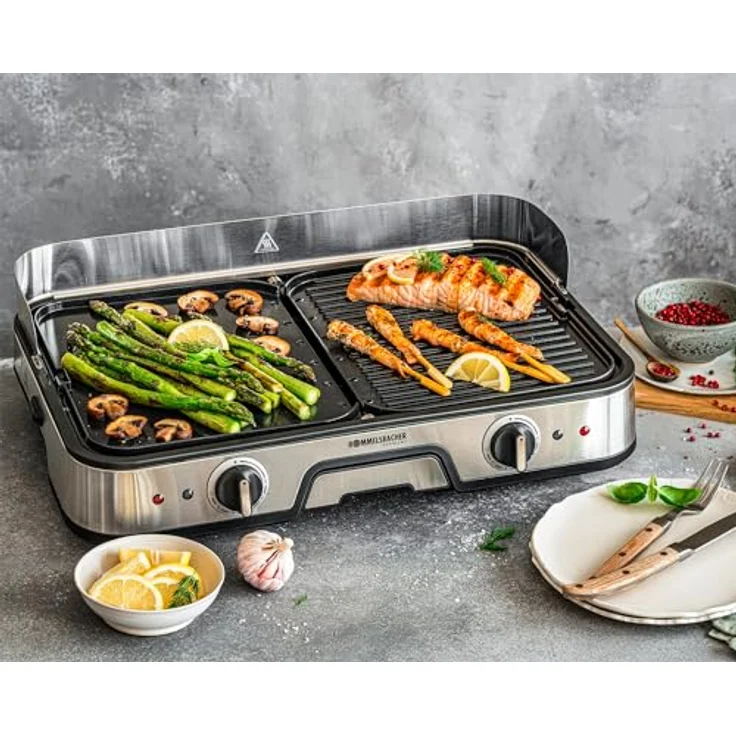 Rommelsbacher Tischgrill BBQ 2025, 2 Wende-Grillplatten (geriffelt und glatt), PFAS-freie keramische Antihaftbeschichtung, bis 230 °C, 2 m Kabel, 2000 W - Preisvergleich – Bild 3