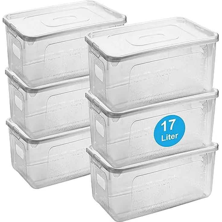 2friends Aufbewahrungsbox mit Deckel 6er Set, 17 Liter robuste Kunststoffbox, stapelbar und platzsparend, transparent, Made in EU