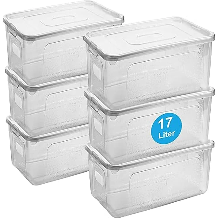 2friends Aufbewahrungsbox mit Deckel 6er Set, 17 Liter robuste Kunststoffbox, stapelbar und platzsparend, transparent, Made in EU – Bild 1