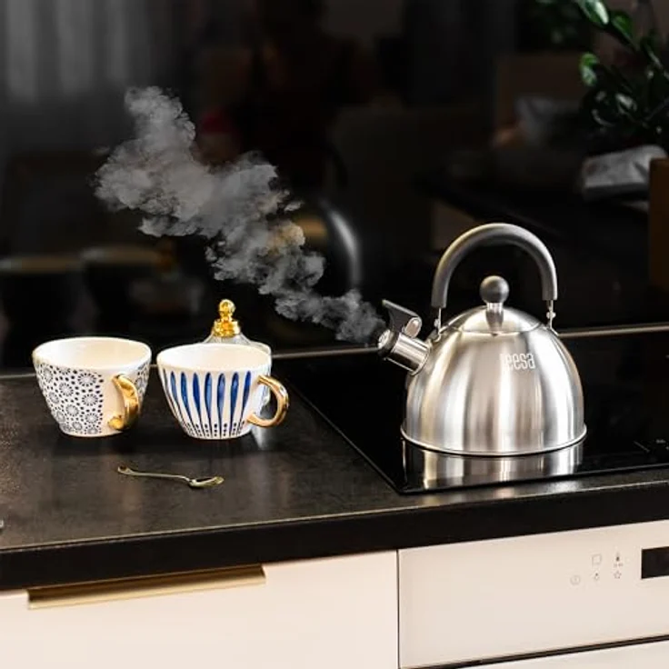 Teesa Edelstahl Wasserkocher mit Pfeife TSA0153, 1,8L, für Induktion und Gas, kühlgriff, gebürstete Oberfläche – Bild 6