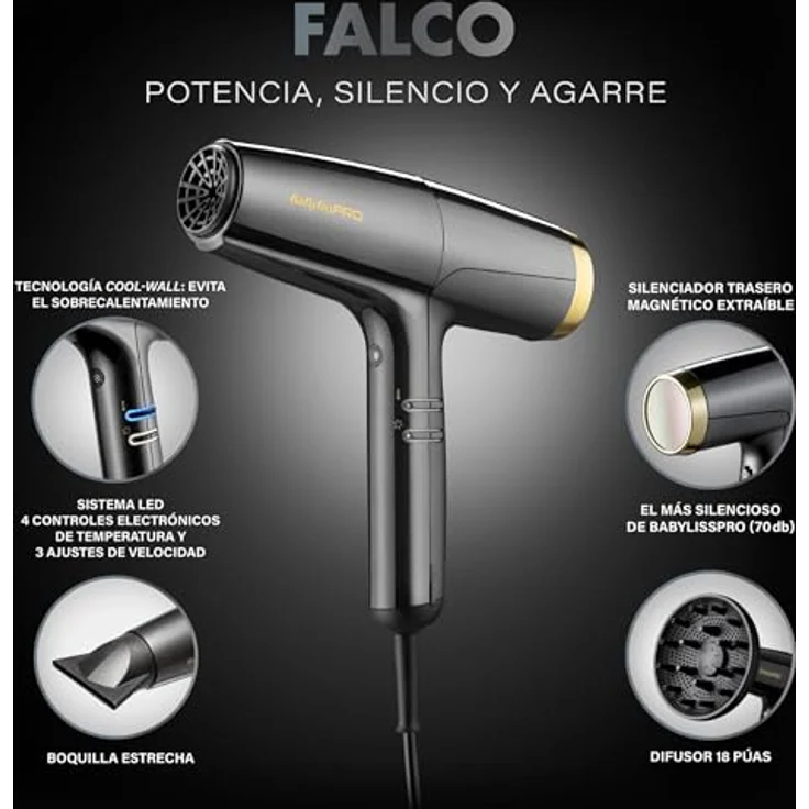 Babyliss Pro Falco Digitaler Hochgeschwindigkeits Haartrockner Schwarz Gold – Bild 2
