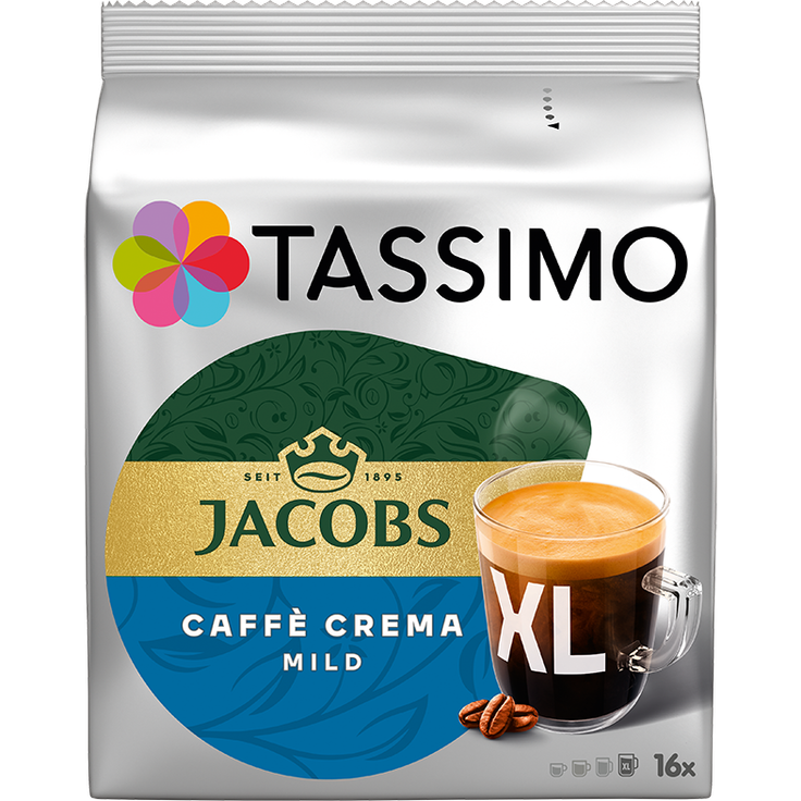 Tassimo Jacobs Caffè Crema Mild, Kaffee, Kaffeekapsel, gemahlener Röstkaffee, 16 T-Discs