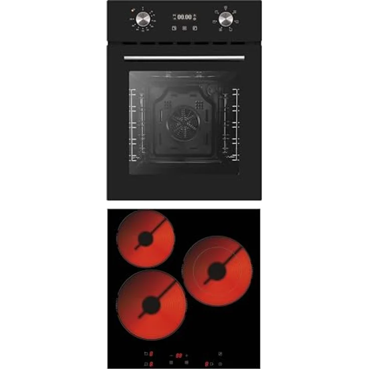 PKM Einbau Herd Set Backofen nur 45 cm breit Glaskeramik-Kochfeld Umluft Timer, 1-fach Teleskopauszug, schwarz – Bild 2