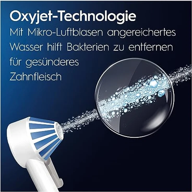 Oral-B Oral Health Center Munddusche, 2 Ersatzdüsen, Zahnzwischenraumreiniger für sanfte Zahnreinigung & gesünderes Zahnfleisch, mit Oxyjet-Technologie, 5 Druckstufen für Zahnpflege, weiß/blau – Bild 4