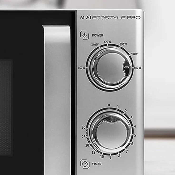 Caso M 20 Ecostyle Pro Mikrowelle, Standgerät, 20 Liter Garraum, 800 Watt, Drehteller 3311, Silber, Schwarz – Bild 4
