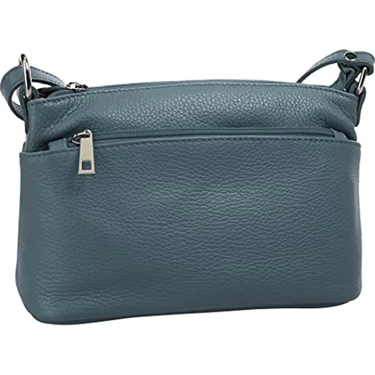 Cluty Umhängetasche aus echtem Rindleder, Made in Italy, 15 cm hoch, 27 cm breit, mit 4 Reißverschlussfächern und verstellbarem Schultergurt, klassisches Design – Bild 3