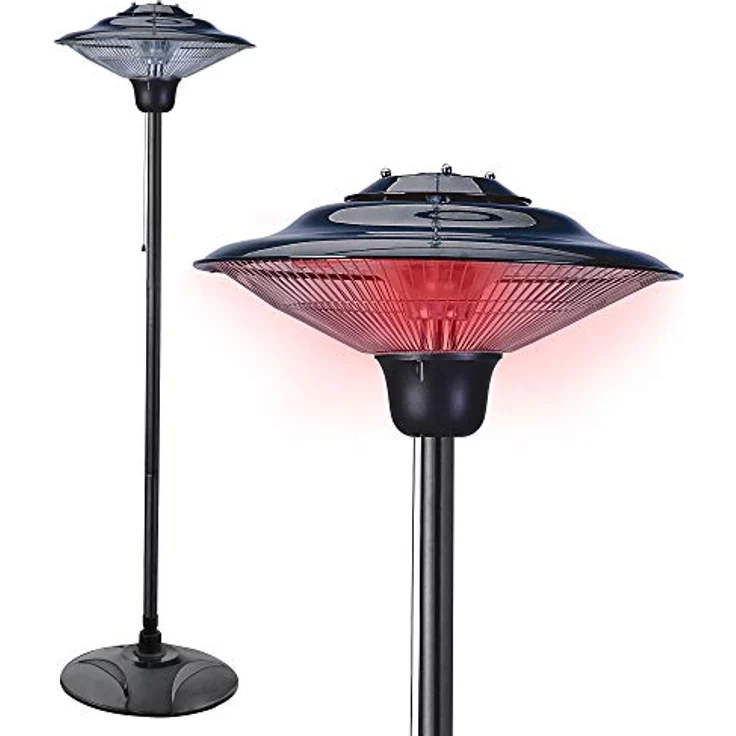 Elektro Terrassen Heizstrahler zum stellen oder hängen | 750-1500 Watt | Spritzwasserschutz (Heizpilz Standfuß Ø 50cm 2 Heizstufen) – Bild 1