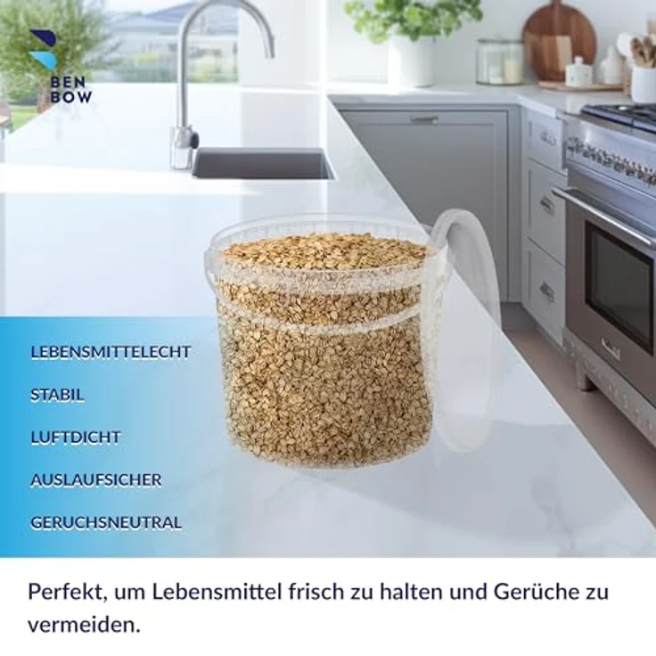 BenBow Eimer mit Deckel 10l transparent 1x 10 Liter - lebensmittelecht, stabil, luftdicht - Aufbewahrungsbehälter aus Kunststoff, mit Henkel - leer – Bild 3