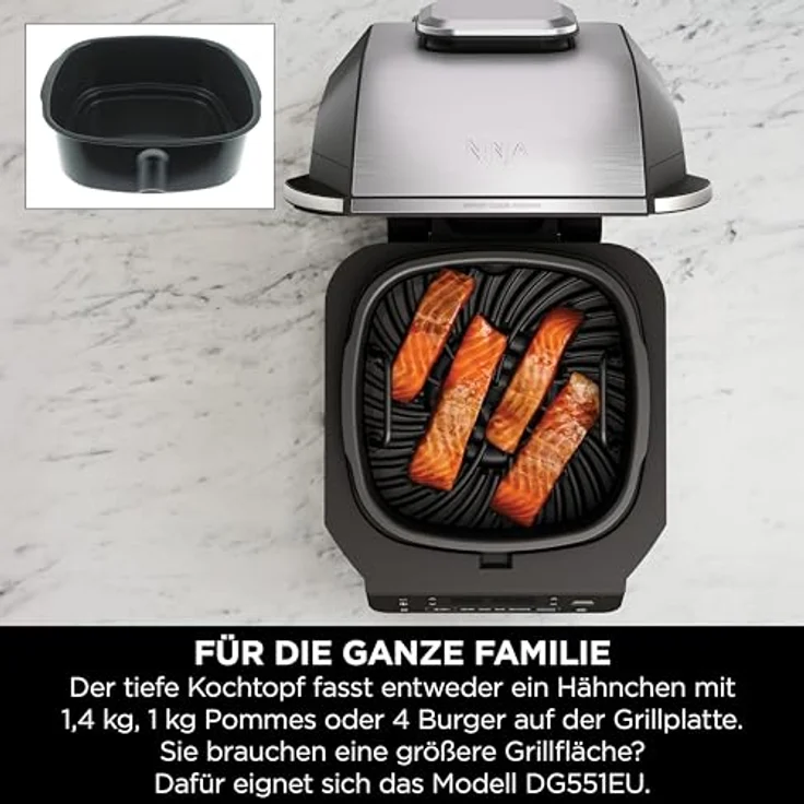 Ninja 5-in-1-Grill & -Heißluftfritteuse für den Innenraum, 5 Kochfunktionen, für bis zu 4 Burger, 5,7-l-Fassungsvermögen, raucharm, Schwarz/Silber – Bild 5