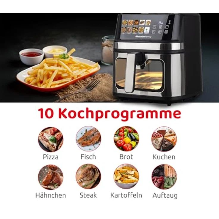 Melchioni GAIA PLUS Heißluftfritteuse, 2200 W, Doppelheizung, 8 Liter Volumen, Metallauskleidung, LED-Display, 10 Programme – Bild 4