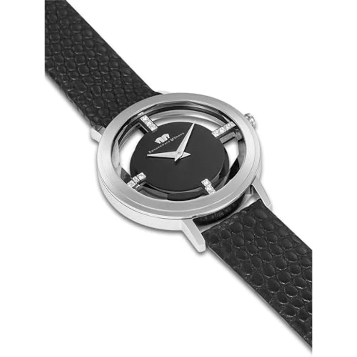 Rhodenwald & Söhne Damen Analog-Uhr, Japan Quarzwerk mit schwarzem Echtleder-Armband, 36 mm, spritzwassergeschützt, Kristallverzierung – Bild 4