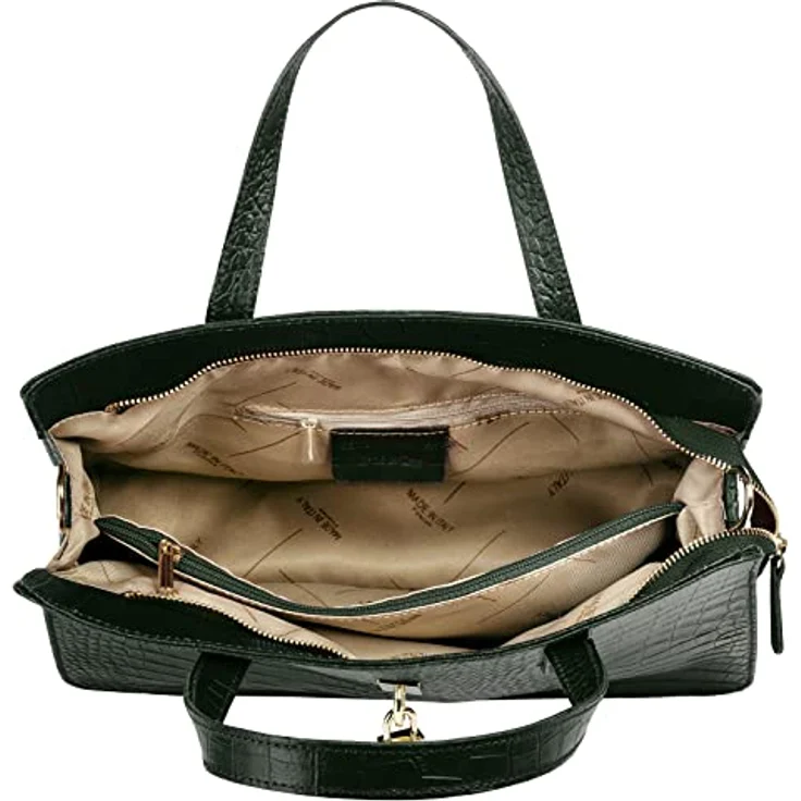 Cluty Kroko-Handtasche, grün, 2-geteiltes Hauptfach mit Reißverschluss, abnehmbarer Schultergurt, goldene Details – Bild 6