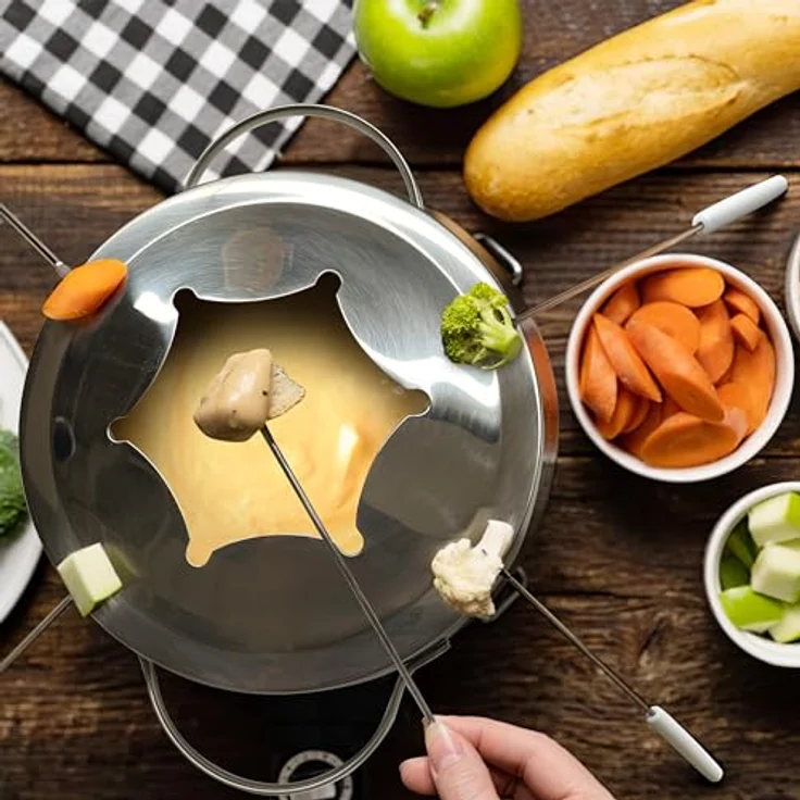 Ribelli Fondue Set 28-teilig Edelstahl 6X Gabel, Löffel, Teller, Schälchen Käsefondue Fleischfondue 6 Personen – Bild 2