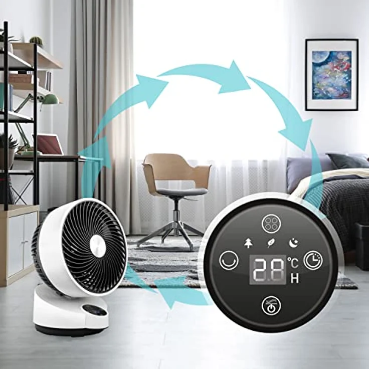 X4-LIFE Fan Pinguin Deluxe mit Touch-Display und Fernbedienung - 90° Neigung - Stromsparender Ventilator - Kippsicher - Wohnzimmer, Küche, Schlafzimmer für alle Räume bis 20m² – Bild 2