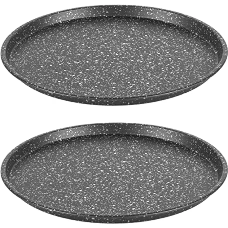 SALTER COMBO-8103 Megastone Set mit 2 runden Pizzablechen - 29cm perforiertes Backblech, Pizzarack aus Karbonstahl, Antihaftbeschichtung, ofenfest bis 220°Celsius/Umluft Stufe 7, BPA/PFOA-frei, grau