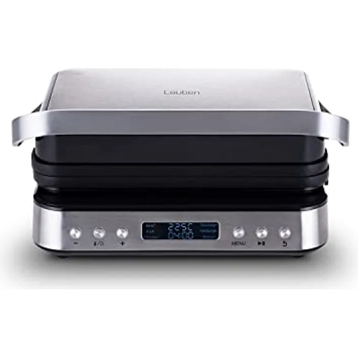Lauben Contact Grill Deluxe 2000ST Tisch-Kontaktgrill mit 6 Automatikprogrammen, abnehmbaren Platten, LED-Display, Speicher-Funktion, Abtropfschale, Spülmaschinengeeignet