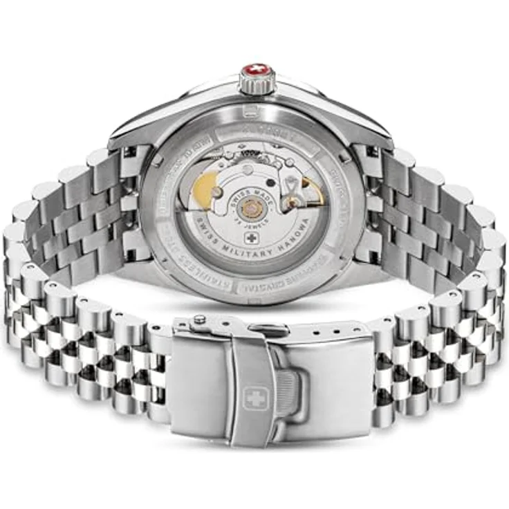 Swiss Military Hanowa Herren Analog Automatikwerk Uhr, Grün/Silber Edelstahl, mit Leuchtindizies und kratzfestem Saphirglas – Bild 3