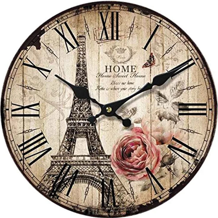 My Flair Wanduhr Eiffelturm I, Holz, Creme-antik, 33.8 x 4 x 33.8 cm