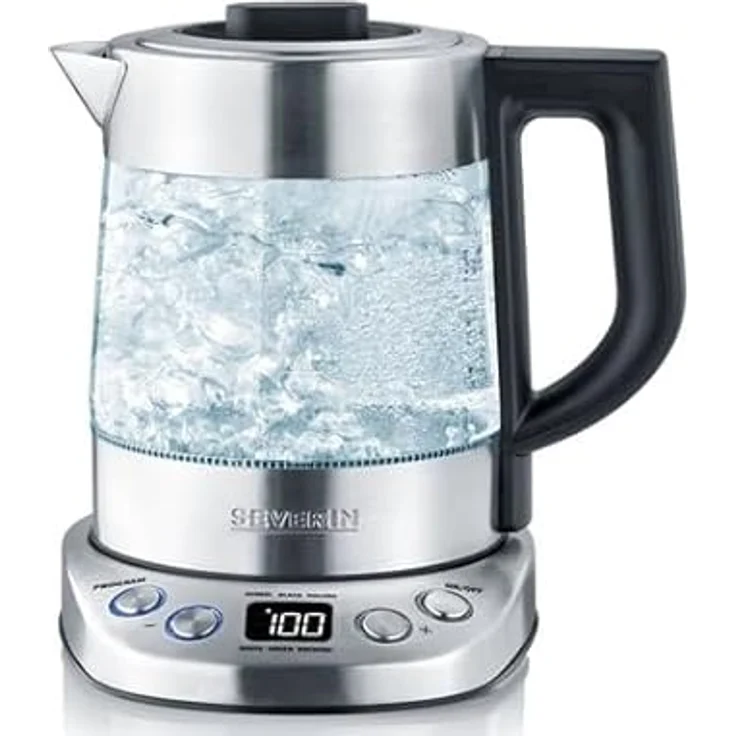 SEVERIN WK 3473 Glas-Tee--Wasserkocher Deluxe Mini (ca. 2.200 W, mit Temperaturregler, Für 1 L Wasser-0,75 L Tee) edelstahl-schwarz – Bild 4
