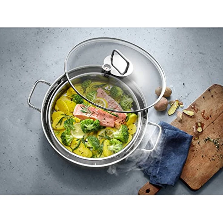 WMF Dampfgarer, Bräter mit Glasdeckel und Thermometer, 5l, Induktion, Cromargan Edelstahl, backofenfest bis 250°C – Bild 2