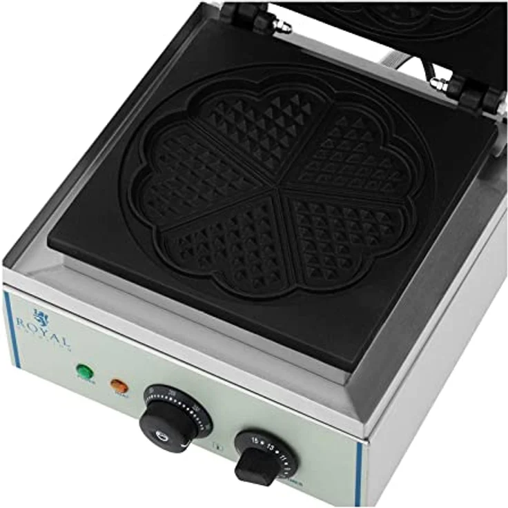 Royal Catering RCWM-1500-H Waffeleisen Waffelgerät Waffelautomat Waffle Maker (herzförmig, 1.500 W, Ø 21 cm, 15 min Timer, Teflon, Edelstahlgehäuse) – Bild 5