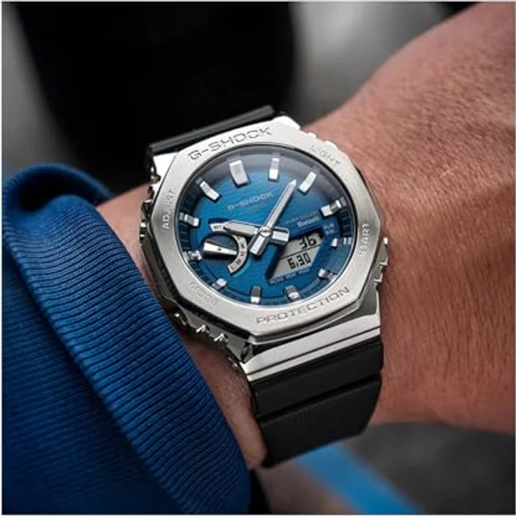 Casio G-Shock Solar Bluetooth Herrenuhr, analog-digital, blau, Edelstahlgehäuse, Quarzwerk, Funktionen: Alarm, Beleuchtung, Stoppuhr – Bild 2