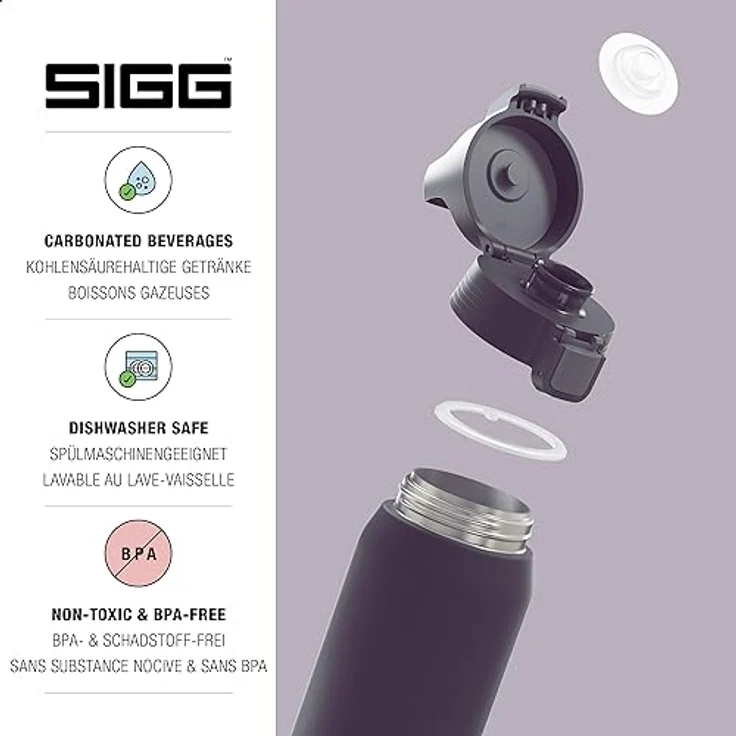 SIGG - Isolierte Trinkflasche - Shield Therm One Nocturne - Für kohlensäurehaltige Getränke geeignet - Auslaufsicher - Spülmaschinenfest - BPA-frei - 90% recycelter Edelstahl - Dunkel Violett - 0.75L – Bild 3