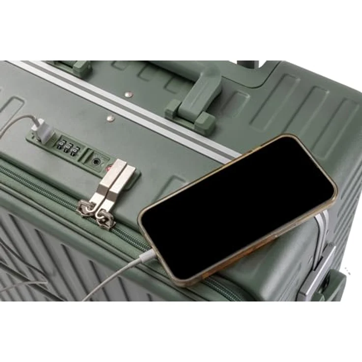 Travelhouse Hartschalen-Trolley Roma, 4 Rollen, mit USB und Getränkehalter Aluminium-Rahmen & Polycarbonat Hartschale, Schwarz – Bild 4