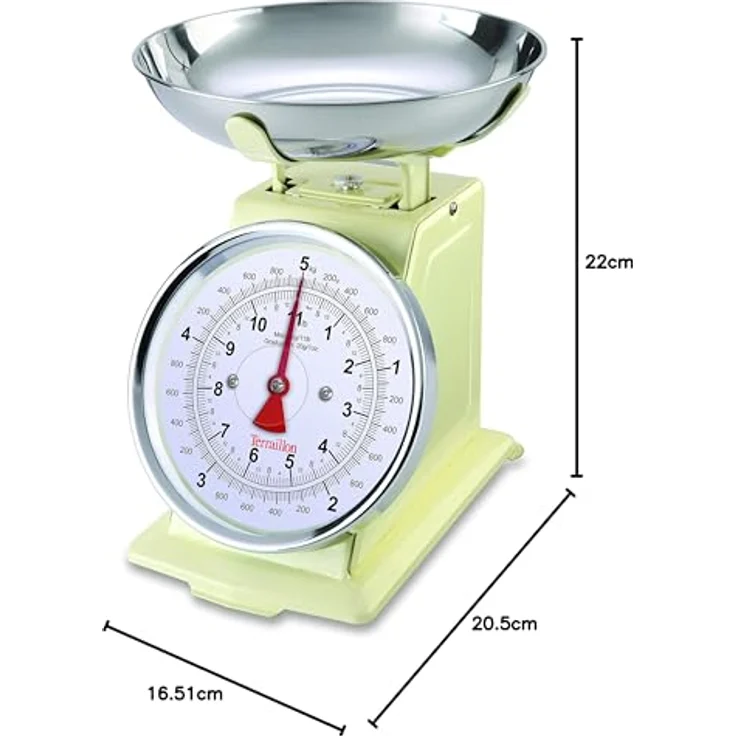 Terraillon Küchenwaage, Mit manueller Tara-Funktion, Großes Ziffernblatt, Bis 5 kg, Tradition 500, Creme – Bild 7