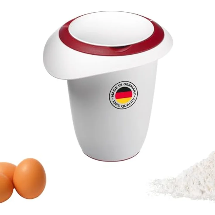 Westmark Quirltopf mit Spritzschutz, Deckel und Ausgießer, Kunststoff, Füllvolumen: 1 Liter, Weiß-Rot, 3151227R – Bild 2