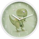 Hama Kinder Wanduhr Happy Dino ohne Ticken (runde Kinderuhr mit Dinosaurier Motiv, batteriebetriebene Quarz Wanduhr mit Sekundenzeiger, Kinderzimmer, ideal als Lernuhr, Durchmesser 25 cm) grün