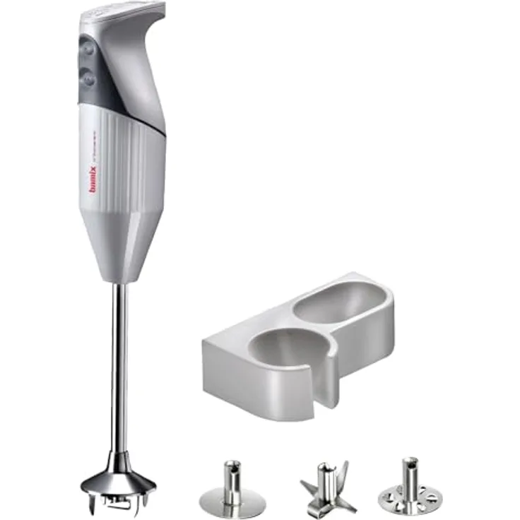 bamix G200 GASTRO PRO-2 Stabmixer Set, 200 Watt, 2 Stufen, inkl. Multifunktionsmesser, Quirl- und Schlagscheiben-Aufsatz, Edelstahl, Weiß/Lichtgrau, Made in Switzerland