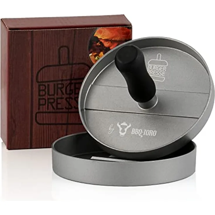 BBQ-Toro Aluminium Burgerpresse | Ø 11,8 cm | Grau | Fleischformer | Hamburgerformer mit Antihaftbeschichtung | für BBQ, Grill und Küche | Hamburgerpresse, Burgerpattypresse, Frikadellenformer