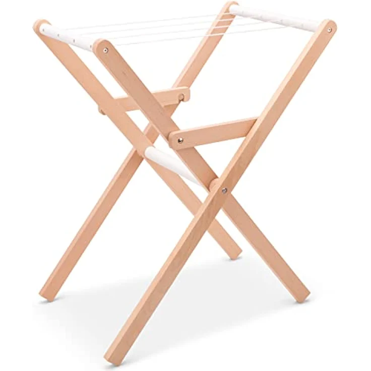 New Classic Toys Holz Spielzeug Wäscheständer mit 21 bunten Klammern und 4 Leinen, zusammenklappbar, fördert Feinmotorik und Fantasie – Bild 5