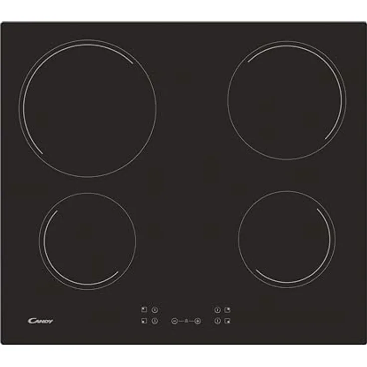 Candy Idea CH64CCB 4U2 Glaskeramik-Kochfeld, 4 Feuer, 60 cm, 10 Leistungsstufen, 6,5 kW, Zentralsteuerung, Heizanzeige, Sicherheitsschloss, Warnung bei Überhitzung und Verschütten, Schwarz