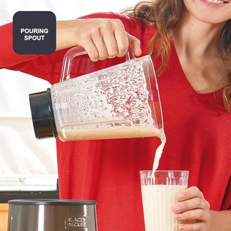 Black+Decker Standmixer BEM800 | 800W Motor, 1,5L Glasbehälter, 4 Edelstahlklingen, Pulsfunktion, mehrere Geschwindigkeiten, Eiszerkleinerung, einfach zu reinigen – Bild 4