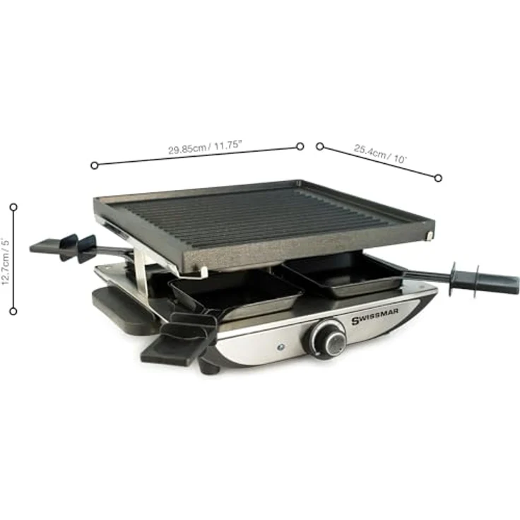 Swissmar Genfer Raclette-Grill, Racletteofen für 4 Personen mit reversibler Gusseisen-Grillplatte, Silber – Bild 3