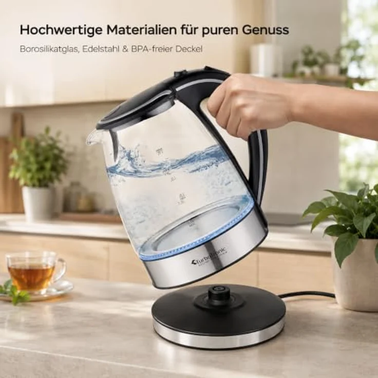 TurboTronic TT-LED01 Wasserkocher, 2200 W Glas mit 1,7 l Fassungsvermögen und blauer LED-Innenbeleuchtung, BPA-frei – Bild 7