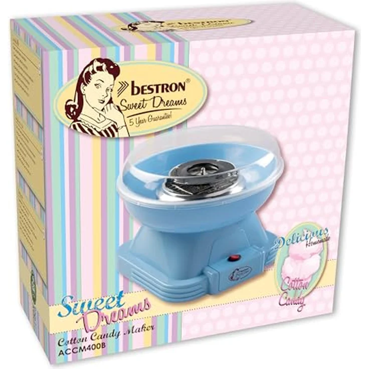 Bestron ACCM400B, Zuckerwattenmaschine Retro Cotton Candy Maker mit 10 Stäbchen & Messlöffel, Blau, für Kindergeburtstage & Home Fun – Bild 4