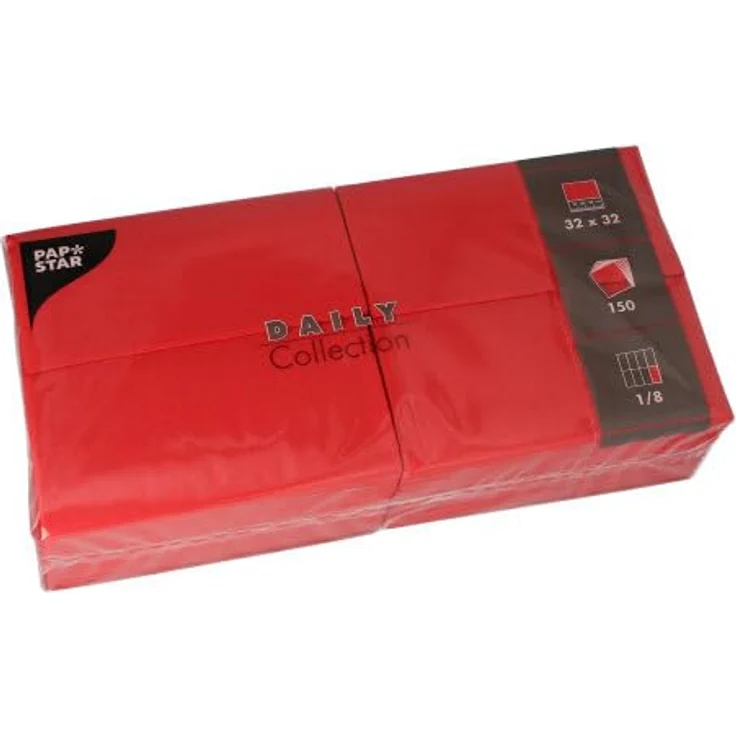 PAPSTAR 150 Servietten 'Daily Collection' 1/8-Falz 32 cm x 32 cm rot, Servietten mit Zertifizierungen – Bild 1