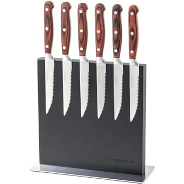 Hanseküche Messerblock magnetisch aus Akazienholz - Doppelseitiger Messerhalter ohne Messer mit Magnet aus Holz Messerbrett beidseitig (Metallboden Schwarz) (Schwarz Metallboden) – Bild 3