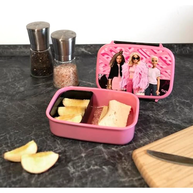 Scooli Brotzeitdose Barbie, Lunchbox mit herausnehmbarem Einsatz und viel Platz für Pausenmahlzeiten, pink – Bild 4