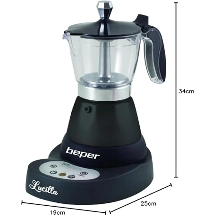 Beper Lucilla Kaffeemaschine aus Aluminium für 3 Tassen, programmierbar, Timer programmierbar bis 24 Stunden zuvor, heißer Kaffee für 30 Minuten - Schwarz – Bild 11
