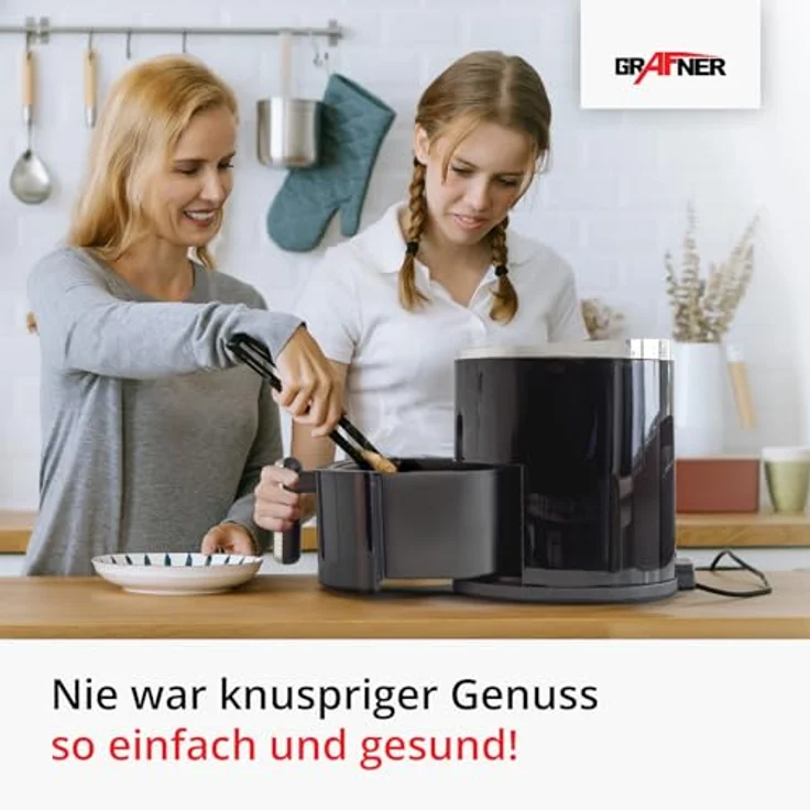 Grafner XL Digitale Heißluftfritteuse, 3,6 Liter, 1200 Watt, LED-Touchscreen, 7 Programme, 360° Gar-System, Timer, Antihaft-Beschichtung, Airfryer ölfrei Heissluftfritteuse - Schwarz – Bild 2