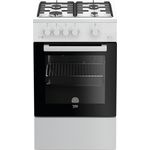 Beko FSG52010FW Freistehender Gasherd, 50 cm mit 4 Kochzonen, Gasbackofen mit Elektrozündung und Innentemperaturanzeige, herausnehmbares Innenglas, Weiß