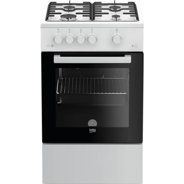 Beko FSG52010FW Freistehender Gasherd, 50 cm mit 4 Kochzonen, Gasbackofen mit Elektrozündung und Innentemperaturanzeige, herausnehmbares Innenglas, Weiß