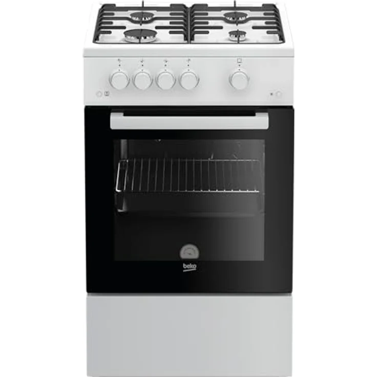 Beko FSG52010FW Freistehender Gasherd, 50 cm mit 4 Kochzonen, Gasbackofen mit Elektrozündung und Innentemperaturanzeige, herausnehmbares Innenglas, Weiß – Bild 1