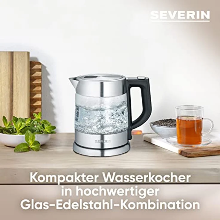 SEVERIN WK 3468 Glas-Wasserkocher (ca. 2.200 W, 1 L) edelstahl-schwarz – Bild 4
